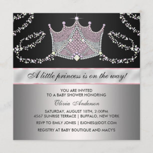 Rosa schwarze Tiara Baby Mädchen Prinzessin Babypa Einladung