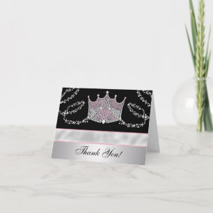 Rosa schwarze Tiara Prinzessin Dankeskarten Dankeskarte