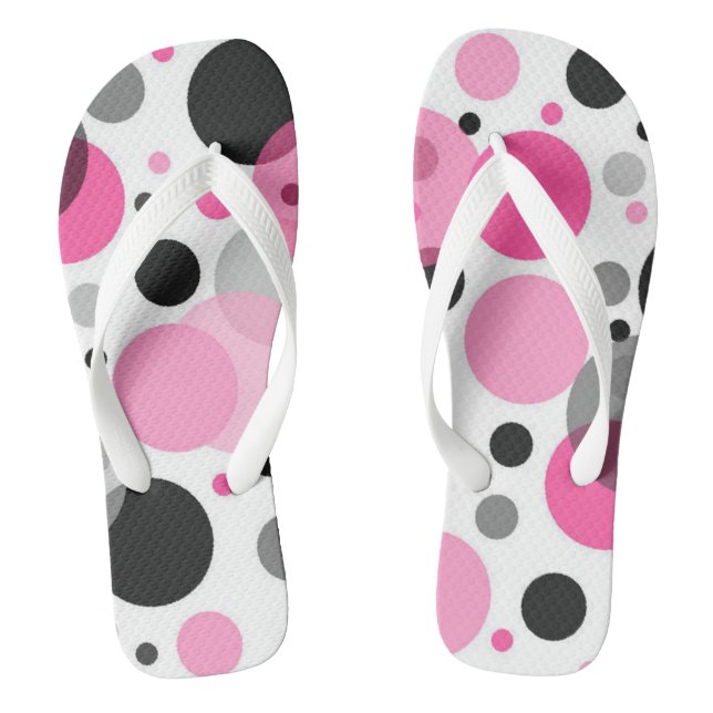 Rosa, schwarze und graue Polka-Punkte Flip Flops (Fußbett)