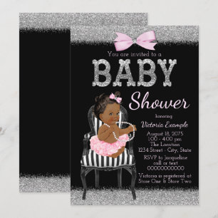 Rosa, schwarze und silberne ethnische Babyparty fü Einladung