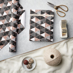 Rosa, schwarze und weiße Marmortextur geometrisch Geschenkpapier