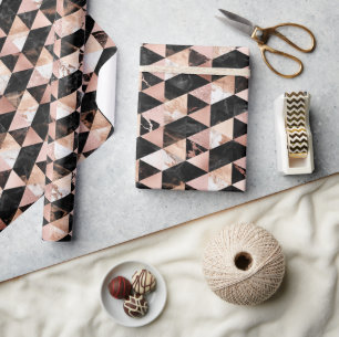 Rosa, schwarze und weiße Marmortextur geometrisch Geschenkpapier