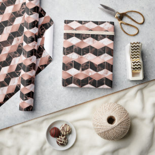 Rosa, schwarze und weiße Marmortextur geometrisch Geschenkpapier