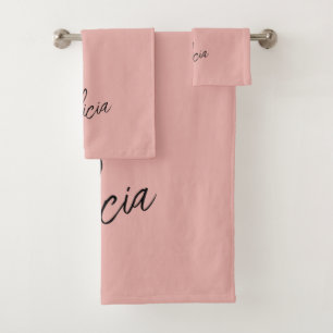 Rosa schwarze Unterschrift Schriftzug Name persona Badhandtuch Set