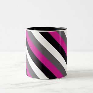 Rosa, schwarze, weiße und graue Streifen Zweifarbige Tasse