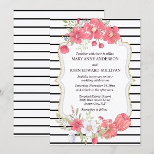 Rosa Schwarze Wildblume Aquarellfarben Hochzeit Einladung