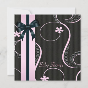 Rosa schwarze Wirbel Baby Mädchen Shower Einladung