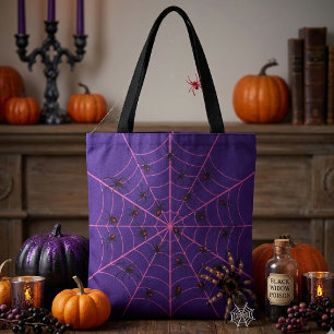 Rosa Schwarze Witwenspinnen-Netz-Kunst Halloween-M Tasche