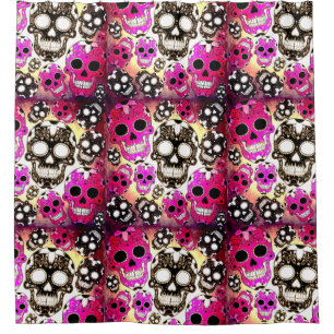 Rosa schwarze Zuckerschädel grunge Duschvorhang