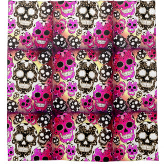 Rosa schwarze Zuckerschädel grunge Duschvorhang