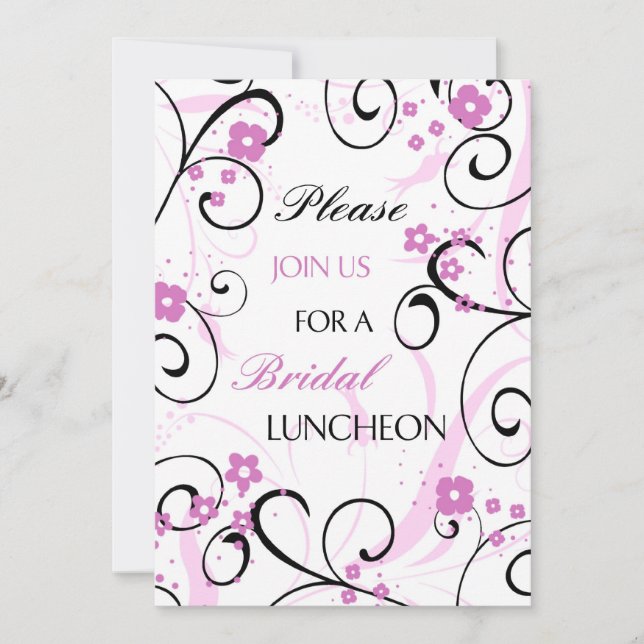 Rosa Schwarzer Floral Bridal Luncheon Einladung Ka (Vorderseite)