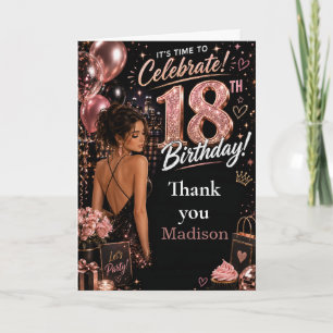 Rosa schwarzer Glam Achtzehnter Geburtstag Dankeskarte