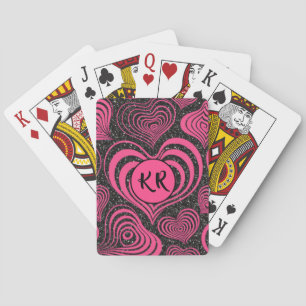 Rosa schwarzer Glamour abstrakter Herz-Monogramm-I Spielkarten