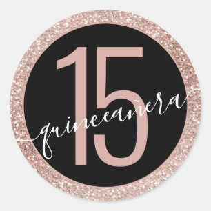 Rosa Schwarzer Glitzer Moderner 15. Quinceñera  Runder Aufkleber