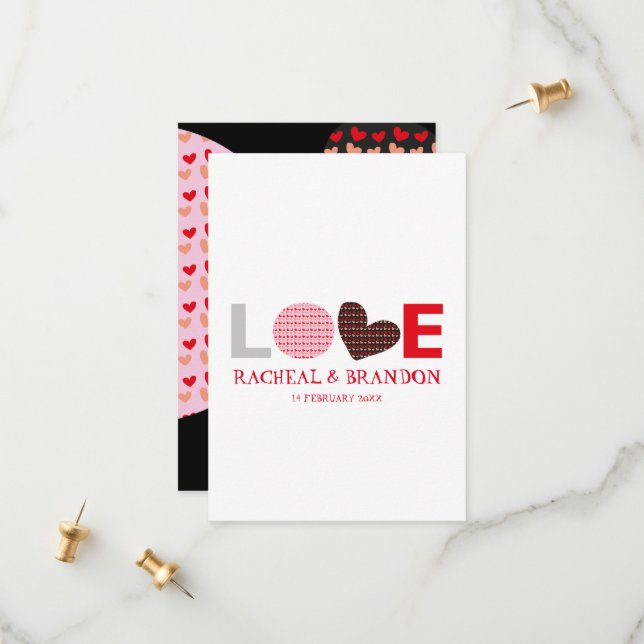 Rosa Schwarzer Herzbrief Liebe SAVE die Daten The Date (Vorderseite/Rückseite Beispiel)