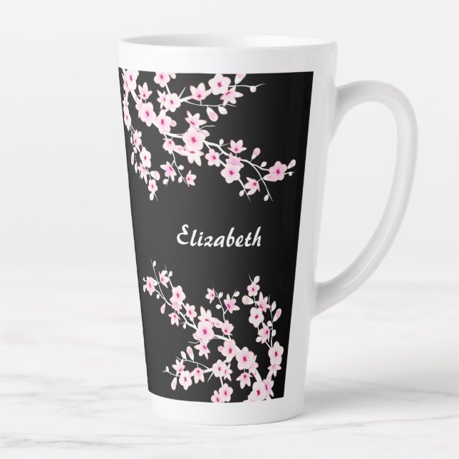 Rosa Schwarzer Kirschblossom Monogramm  Milchtasse (Rechts)