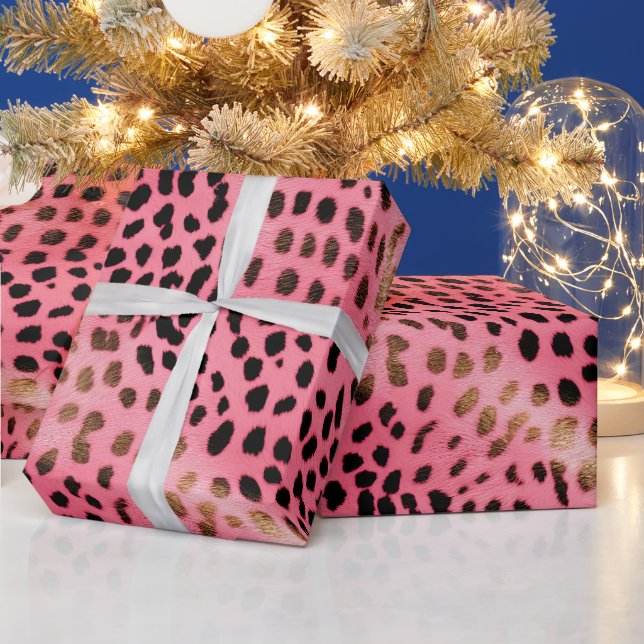 Rosa schwarzer Leopard Abstrakt Geschenkpapier (Feiertage)