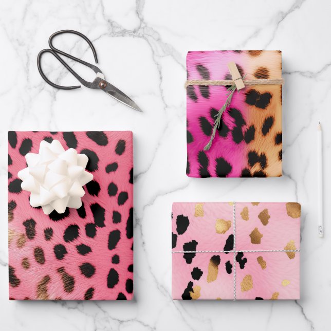 Rosa schwarzer Leopard Abstrakt Geschenkpapier Set (Vorderseite)