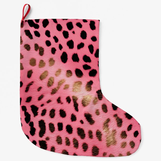 Rosa schwarzer Leopard Abstrakt Großer Weihnachtsstrumpf (Vorderseite)