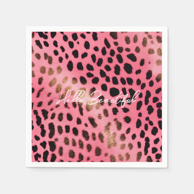 Rosa schwarzer Leopard Abstrakt Serviette (Vorderseite)