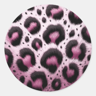 Rosa & schwarzer Leopard Fell Tierdruck Punkte Runder Aufkleber