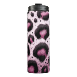 Rosa & schwarzer Leopard Fell Tierdruck Punkte  Thermosbecher