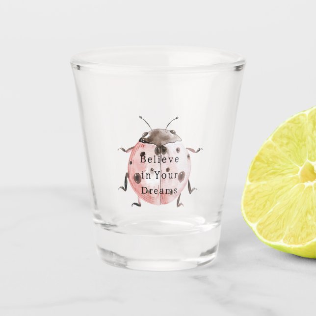 Rosa Schwarzer Marienkäfer Schnapsglas (Vorderseite)