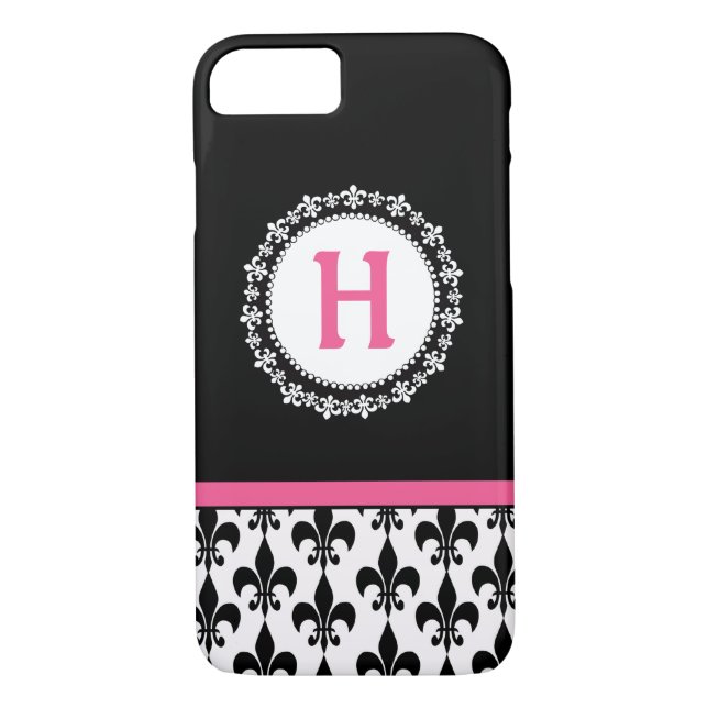 Rosa schwarzer Monogramm-Lilie iPhone 4/4S Kasten Case-Mate iPhone Hülle (Rückseite)