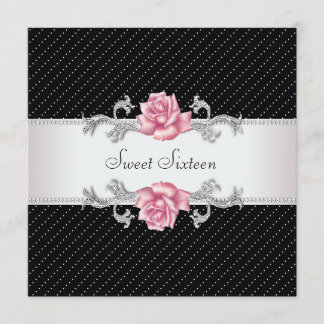 Rosa Schwarzer Sweet16 Geburtstagsparty Einladung