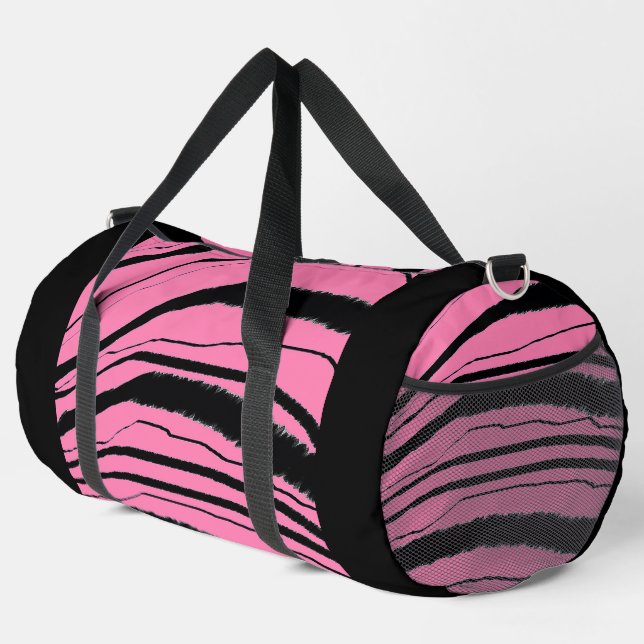 Rosa + Schwarzer Tierstreifen Sportym-Reise Duffle Bag (Rechte Ecke)