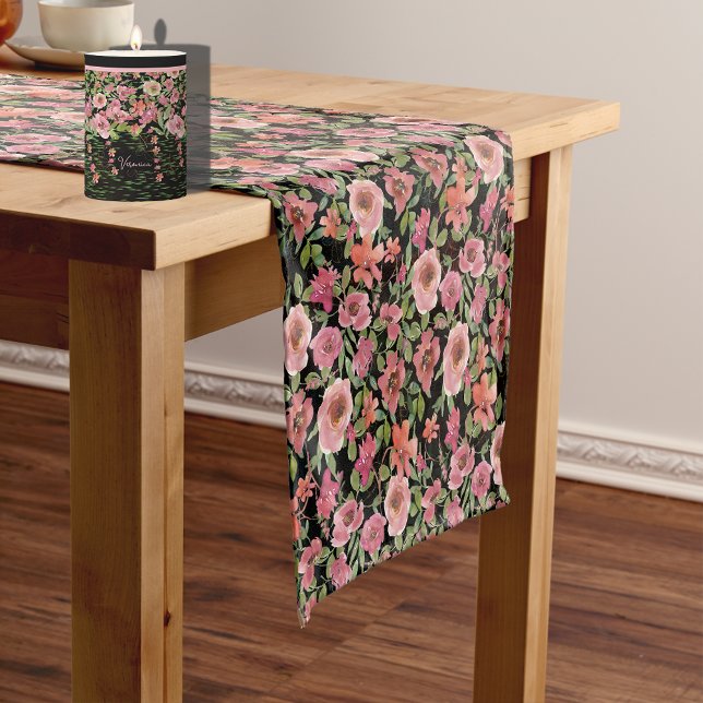 Rosa Schwarzer Tischläufer (Pink Floral Black Table Runner)