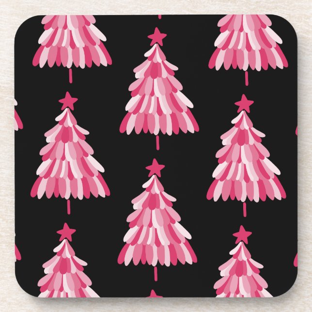 Rosa-schwarzer Weihnachtsbaum Getränkeuntersetzer (Vorderseite)