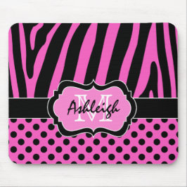 Rosa, schwarzer, weißer Zebra-Streifen u. Punkte Mousepad