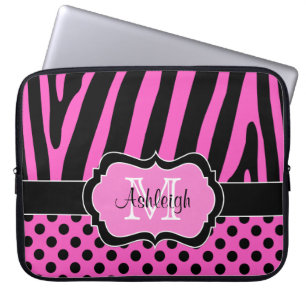 Rosa schwarzer Zebra Stripes Tupfen-Laptop-Kasten Laptopschutzhülle