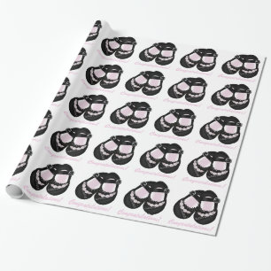 Rosa schwarzes Babyschuh-Babyparty-Packpapier Geschenkpapier