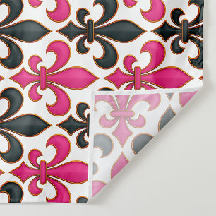 Rosa schwarzes Barock-Fleur-de-lis-Musterdesign Wandteppich