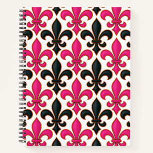 Rosa schwarzes Barock-Lilienmuster-Design Notizbuch
