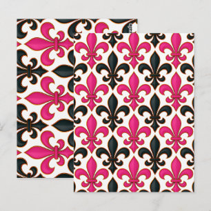 Rosa schwarzes Barock-Lilienmuster-Design Postkarte