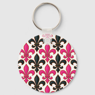 Rosa schwarzes Barock-Lilienmuster-Design Schlüsselanhänger
