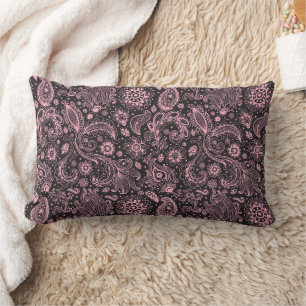 Rosa schwarzes Batik Boho-Stil Blumen Paisley-Must Lendenkissen