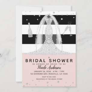 Rosa schwarzes Diamant-Hochzeitskleid Brautparty Einladung
