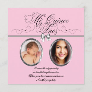 Rosa Schwarzes Foto Quinceanera Einladung
