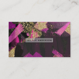 Rosa schwarzes Gold Glitter moderne Pinsel Glam Gr Visitenkarte