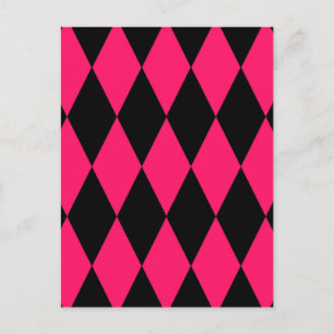 Rosa schwarzes Harlekin-Diamant-Schachbrett-Design Postkarte