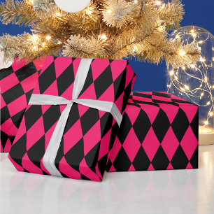 Rosa schwarzes Harlekin-Diamantenkaro-Design Geschenkpapier