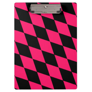 Rosa-schwarzes Harlekin-Diamantenkaro-Design  Klemmbrett