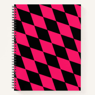Rosa schwarzes Harlekin-Diamantenkaro-Design Notizbuch