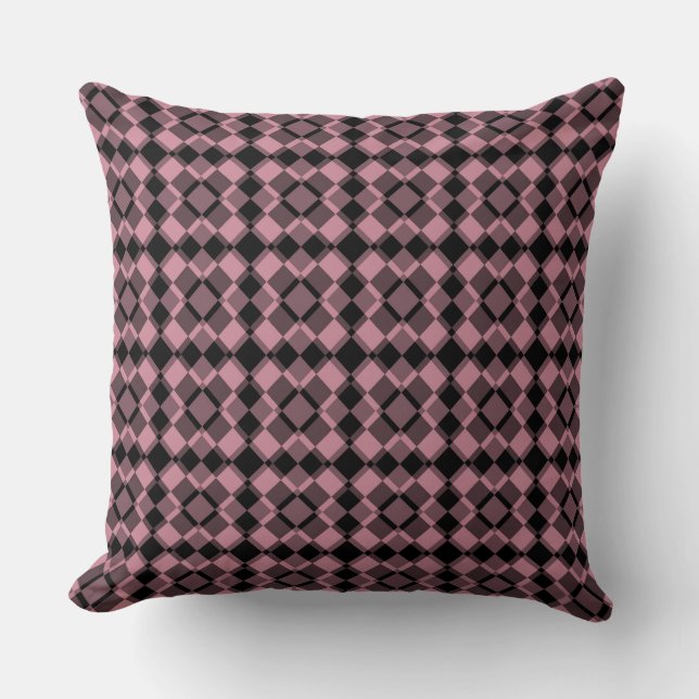 Rosa-schwarzes Karo-Argyle-Muster Kissen (Vorderseite)