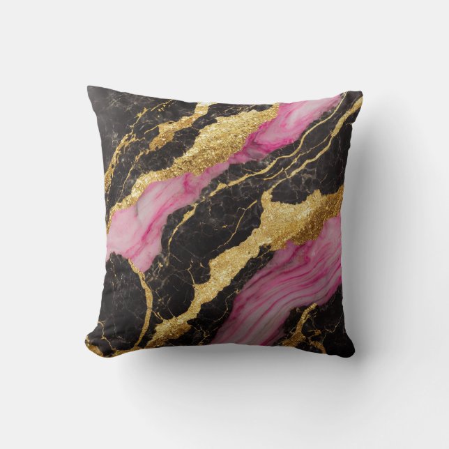 Rosa schwarzes Marmormuster mit Gold Kissen (Vorderseite)