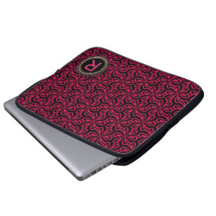 Rosa Schwarzes Muster Monogram Notebook Laptopschutzhülle
